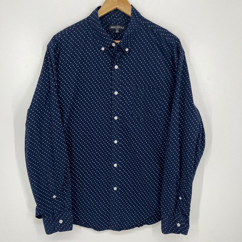 J.Crew Mercantile Flex Mens XL Navy Blue Micro Print Button Shirt Long Sleeve